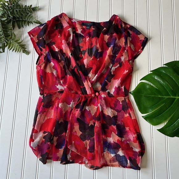 Banana Republic Tops - Banana republic red watercolor wrap top sheer